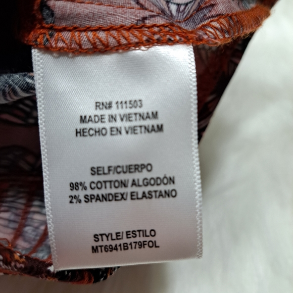 O.L.M. Ladies Puffy Sleeves Orange/Brown Butterfly Pattern Crop Corset Top - Picture 9 of 10